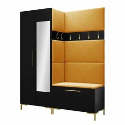 Ensemble entrée Hartford F107, Manila 32, 196x158x46cm, Miroir, Noir, Tapisserie, Stratifié, Mis,