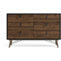 Rye Commode 6 tiroirs, finition noir mat et noyer.