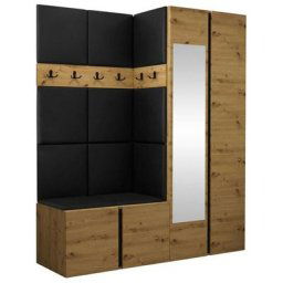 Ensemble entrée Hartford 278, Faux cuir Soft 011, 186x158x46cm, Miroir, Chêne artisanal, Stratifié,