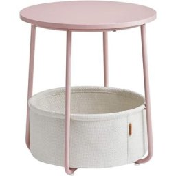 Vasagle Petite Table Basse Ronde, Table d'Appoint avec Panier en Tissu, Rangement, pour Salon,