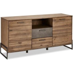 Maro Buffet 2 portes, 2 tiroirs, 1 espace ouvert, marron, bois d'acacia, métal gris.