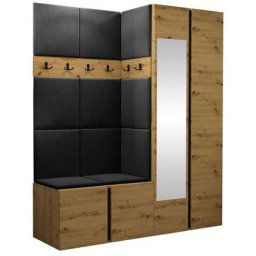 Ensemble entrée Hartford 278, Manila 18, 186x158x46cm, Miroir, Chêne artisanal, Tapisserie,