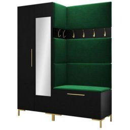 Ensemble entrée Hartford F107, Manila 35, 196x158x46cm, Miroir, Noir, Tapisserie, Stratifié, Mis,