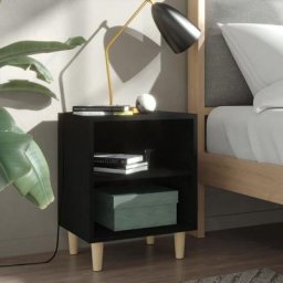 Yoyo - Table de chevet avec pieds en bois massif Noir 40x30x50 cm