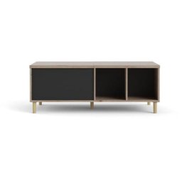 Rome Table basse avec plateau extensible et 2 espaces de rangement, teinte Hickory et noir mat.
