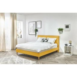 Lit BOBOCHIC - Lit 180x200 cm SARY avec lattes massives pieds bois naturel 180x200 Jaune moutarde