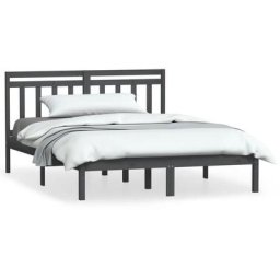 Cadre de lit Gris Bois massif 135x190 cm Double Vidaxl Grey