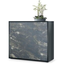 Commode Armoire Dressoir Crédence Ben Noir mat - haute brillance & tons naturels - Façades en