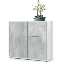 Commode Armoire Dressoir Crédence Ben Blanc mat, haute brillance & tons naturels - Façades en