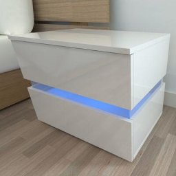 60 x 39 x 47cm rgb led Cabinet Double Table de Chevet Blanc - Blanc