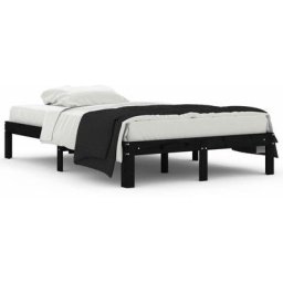 Cadre de lit Noir Bois massif 120x190 cm Petit double Vidaxl Black