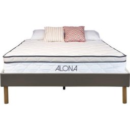 Matelas + sommier gris Alona a Ressorts + Memoire de Forme 80 Kg/m3 - 160x200 Hauteur +/- 25,5 cm