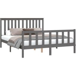 Cadre de lit avec tête de lit gris 160x200cm bois de pin massif Vidaxl Gris