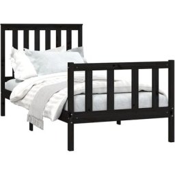 Cadre de lit avec tête de lit noir 90x200 cm bois de pin massif Vidaxl Noir