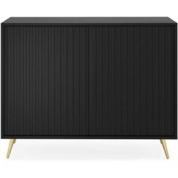 Selsey - Bello - Buffet avec façades à lamelles - 104 cm - noir avec pieds dorés