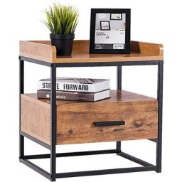 Table de Chevet à 2 Etagères Bout de Canapé avec 1 Tiroir de Rangement en Bois 45x40x49CM Style