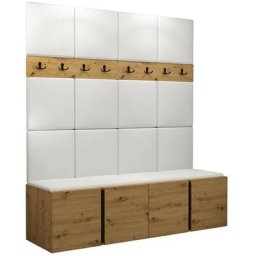 Ensemble entrée Hartford 268, Faux cuir Soft 017, 186x168x46cm, Chêne artisanal, Faux cuir,