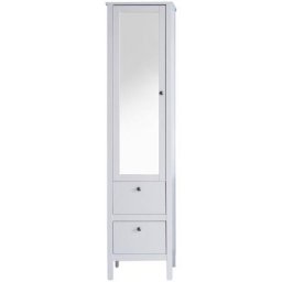 Ole Armoire haute de salle de bain, 1 porte, 2 tiroirs, blanc, verre miroir.