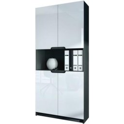 Vladon Armoire de bureau haute Rangement Logan V2 Noir, haute brillance & tons naturels - Façades