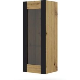 Vitrine avec verre mondi 125 cm chêne artisanal / noir mat