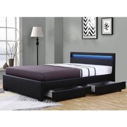 Lit Drawer PU Noir 160x200 cm + LED & 4 tiroirs - Noir