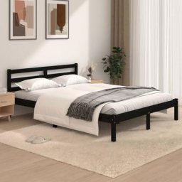 120 x 190 cm Lit Adulte 2 personnes - Cadre de lit Bois de pin massif 120x190 cm Noir petit double