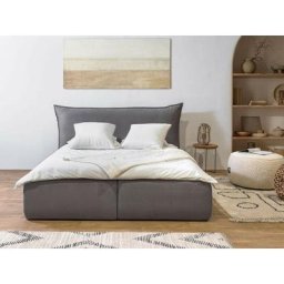 Lit coffre Bobochic Lit coffre jade avec tête de lit effet oreiller 140x190 Gris foncé - Gris foncé