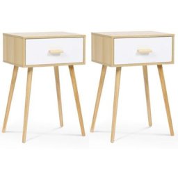 Lot de 2 tables de chevet eiya scandinaves en bois clair et blanc - Blanc