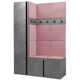 Ensemble entrée Miami 393, Béton + Noir, 186x124x44cm, Béton, Noir, Stratifié, Tapisserie, Mural,