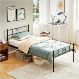 Lit Seul, en forme de coeur Lit enfant contemporain en métal noir 90x190 cm - Nouveau Élégant Lit