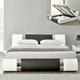 Lit Coffre Design Atlantic - 160x200, Polyuréthane, Style Contemporain, 233 x 173 x 87 cm - Blanc