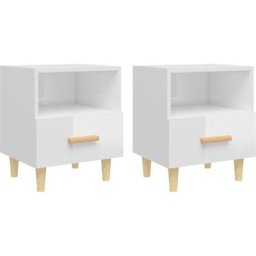 Lot de 2 Tables de Chevet, Tables de nuit, pour Chambre Salon Couloir, Blanc brillant 40x35x47 cm