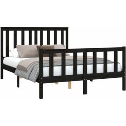 Cadre de lit avec tête de lit noir 140x200 cm bois pin massif Vidaxl Noir