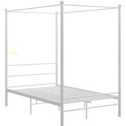 Lit adulte pour 2 personnes, Lit à baldaquin, Assemblage Facile, Blanc Métal 140x200 cm OIB6704E