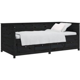 Lit de jour Noir 90x190 cm Bois de pin massif Vidaxl Black