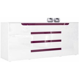 Buffet Commode Dressoir Crédence Sylt en Blanc - haute brillance & tons naturels - Blanc haute
