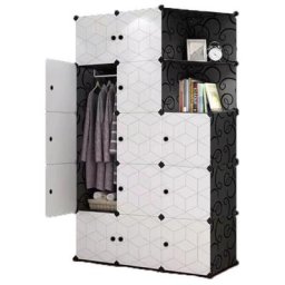 Armoire de Chambre Rangement en Plastique,Armoire Portable,le noir, étendoir et présentoirs
