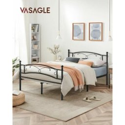 Lit adulte 140 x 190 cm, 2 Personnes, Cadre de Lit Double, 2 Place, en Métal, Montage Facile, Noir