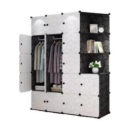 Armoire de Chambre Rangement en Plastique,Armoire Portable,le noir, étendoir et présentoirs