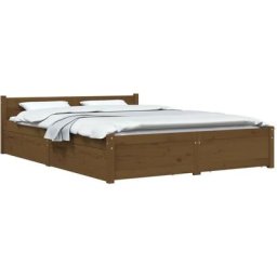 Cadre de lit avec tiroirs Marron miel 160x200 cm Vidaxl marron miel