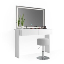 Coiffeuse Azur 120cm blanc brillant avec miroir led et banc Vicco