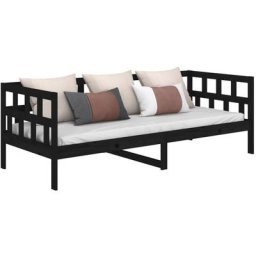 Lit de jour Noir Bois de pin massif 90x190 cm Vidaxl Black