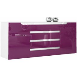 Buffet Commode Dressoir Crédence Sylt en Blanc - haute brillance & tons naturels - Mûre haute
