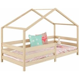 Lit cabane rena lit simple pour enfant 90 x 200 cm, avec barrières de protection, en pin massif à