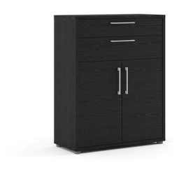Ebuy24 - Prisme Bureau de rangement à 2 tiroirs et 2 portes, Aspect frêne noir. - Noir