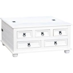 New Mexico table basse avec 5 tiroirs, 91x91 cm, blanc/ciré. - Marron