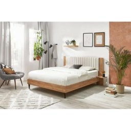 Lit 140 Bobochic Lit 140x190 cm selena avec lattes massives pieds en bois wengé 140x190 Beige