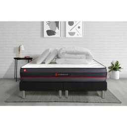 Ensemble matelas sommier Regen 180 x 200 cm - Couleur : Noir avec 2 oreillers et couette - Noir