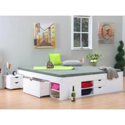 Lit multi-rangements - Till - Blanc - 140 x 190 cm - Livraison gratuite - Blanc