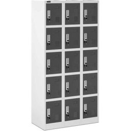 Vestiaire Métallique 15 Portes Armoire Acier Casier Industriel 30 Clés ≤ 200 kg - Gris foncé, Gris